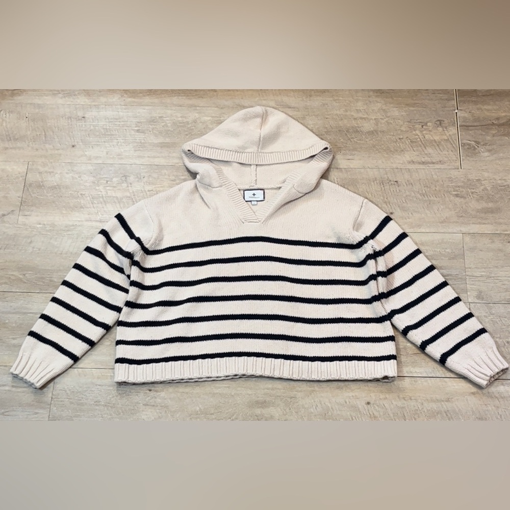 Tuckernuck Women’s Striped V-neck Hoodie Sweater Size Large - Picture 2 of 7